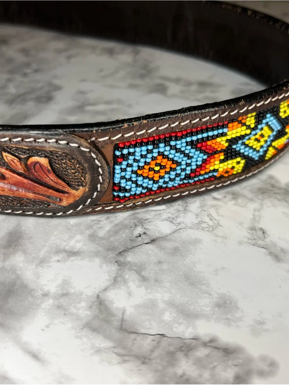Hand Crafted Multicolor Beaded Leather Belt
